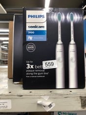 QUANTITY OF HEALTH & BEAUTY ITEMS TO INCLUDE PHILIPS SONICARE 3100 ELECTRIC TOOTHBRUSH, SONIC TOOTHBRUSH, PRESSURE SENSOR AND TIMER, WHITE, DUAL PACK, MODEL HX3675/13: LOCATION - D