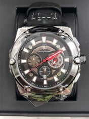 MENS LOUIS LACOMBE STAINLESS STEEL BLACK STRAP WATCH WITH BLACK FACE: LOCATION - TOP 50 RACK