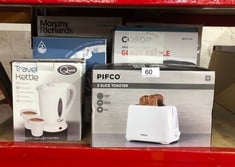 QUANTITY OF KITCHEN & APPLIANCES ITEMS TO INCLUDE PIFCO WHITE TOASTER 2 SLICE - AFFORDABLE, VARIABLE BROWNING CONTROLS, AUTO SHUT-OFF, REMOVABLE CRUMB TRAY, AND USER-FRIENDLY KITCHEN ESSENTIAL - COMP