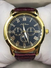 MENS L A BANUS GOLD FACE WATCH WITH BROWN TEXTURED LEATHER STRAP: LOCATION - TOP 50 RACK