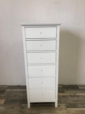 JOHN LEWIS WILTON ASSEMBLED 6 DRAWER TALL BOY WHITE RRP £249: LOCATION - FLOOR(COLLECTION OR OPTIONAL DELIVERY AVAILABLE)