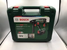 BOSCH CORDLESS HAMMER DRILL UNIVERSAL HAMMER 18 V (1 X BATTERY 4.0 AH; 18 VOLT SYSTEM; FOR DRILLING, HAMMER DRILLING, CHISELLING AND SCREWING; IN CASE). BOSCH CORDLESS HAMMER DRILL UNIVERSAL HAMMER