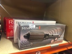 QUANTITY OF ITEMS TO INCLUDE REMINGTON KERATIN PROTECT HEATED HOT HAIR BRUSH FOR VOLUME, BODY, BOUNCE AND BLOW-DRY STYLE CURLS (45MM MIXED BRISTLE BRUSH, KERATIN & ALMOND OIL INFUSED CERAMIC BARREL,