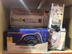 QUANTITY OF ITEMS TO INCLUDE RUSSELL HOBBS POWER STEAM ULTRA IRON, CERAMIC NON-STICK SOLEPLATE, 210G STEAM SHOT, 70G CONTINUOUS STEAM, 350ML WATER TANK, SELF-CLEAN, ANTI-CALC & ANTI-DRIP FUNCTION, 3M