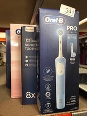 QUANTITY OF HEALTH & BEAUTY ITEMS TO INCLUDE ORAL-B VITALITY PRO ELECTRIC TOOTHBRUSHES ADULTS, 1 HANDLE, 2 TOOTHBRUSH HEADS, 3 BRUSHING MODES INCLUDING SENSITIVE PLUS, BLUE: LOCATION - D RACK