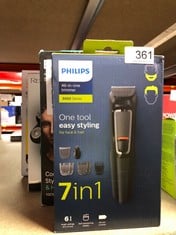 QUANTITY OF ITEMS TO INCLUDE PHILIPS 7-IN-1 ALL-IN-ONE TRIMMER, SERIES 3000 GROOMING KIT FOR BEARD & HAIR WITH 7 ATTACHMENTS, INCLUDING NOSE TRIMMER, SELF-SHARPENING BLADES, UK 3-PIN PLUG-MG3720/33: