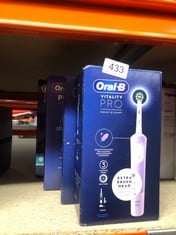 QUANTITY OF HEALTH & BEAUTY ITEMS TO INCLUDE ORAL-B VITALITY PRO ELECTRIC TOOTHBRUSHES FOR ADULTS,1 HANDLE, 2 TOOTHBRUSH HEADS, 3 BRUSHING MODES INCLUDING SENSITIVE PLUS, PURPLE: LOCATION - E RACK