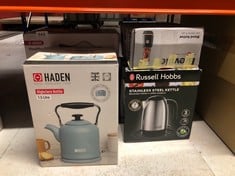 QUANTITY OF KITCHEN & APPLIANCES ITEMS TO INCLUDE HADEN 3000W HIGHCLERE ELECTRIC KETTLE, 1.5 LITRE CAPACITY, BLUE: LOCATION - E RACK