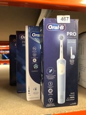 QUANTITY OF ITEMS TO INCLUDE ORAL-B VITALITY PRO ELECTRIC TOOTHBRUSHES ADULTS, 1 HANDLE, 2 TOOTHBRUSH HEADS, 3 BRUSHING MODES INCLUDING SENSITIVE PLUS, BLUE: LOCATION - E RACK