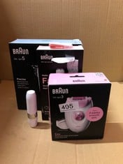 QUANTITY OF ITEMS TO INCLUDE BRAUN SILK-ÉPIL 3, CORDED EPILATOR FOR HAIR REMOVAL, WEEKS OF SMOOTH SKIN, WITH LADY SHAVER HEAD & TRIMMER COMB, 3-031, PINK: LOCATION - E RACK