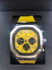 MENS LOUIS LACOMBE WATCH - YELLOW RUBBER STRAP - YELLOW FACE WITH WHITE DIALS: LOCATION - TOP 50 RACK