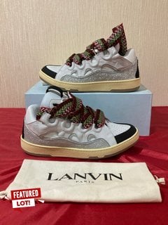 LANVIN MEN'S CURB SNEAKERS - IN WHITE WITH RED & GREEN GLITTER LACES - UK 10 - RRP £850: LOCATION - LUXURY