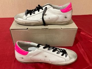 GOLDEN GOOSE WOMEN'S SUPERSTAR LEATHER TRAINERS IN ICE/WHITE/LEOPARD - UK 6 - RRP £385: LOCATION - LUXURY