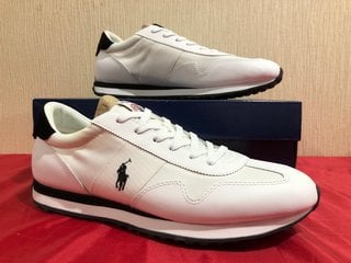 POLO RALPH LAUREN MEN'S TRAIN 85 LEATHER/NYLON RUNNING STYLE TRAINERS IN WHITE/BLACK PP - UK 10 - RRP £105: LOCATION - LUXURY