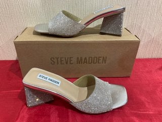 STEVE MADDEN WOMEN'S ATTUNE RHINESTONE HEELED MULES IN RHINESTONE - UK 6 - RRP £120: LOCATION - LUXURY