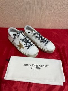 GOLDEN GOOSE WOMEN'S HI-STAR LEATHER FLATFORM TRAINERS IN WHITE/GOLD/SILVER - UK 3 - RRP £410: LOCATION - LUXURY