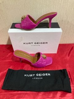 KURT GEIGER LONDON WOMEN'S KENSINGTON LEATHER HEELED MULES IN FUCHSIA - UK 5 - RRP £139: LOCATION - LUXURY