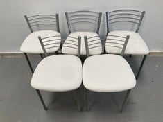 5 X WHITE HOME CHAIRS WITH SHORT BACKREST (1 OF THEM WITHOUT SCREWS AND TWO DAMAGED).