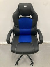 SONGMICS OBG025Q01 OFFICE CHAIR, ERGONOMIC GAMING CHAIR, TILT MECHANISM, HEIGHT ADJUSTABLE, BREATHABLE DESK CHAIR, BLACK AND BLUE .