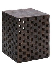 CHECKERED STOOL MADE OF RECYCLED WOOD AND PLANT STAND, OUTDOOR, CHOCOLATE BROWN.