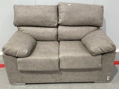 TWO-SEATER PADDED SOFA IN STONE GREY (DAMAGED ON THE SIDE).