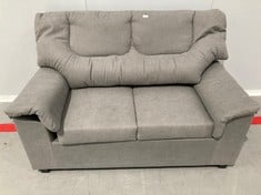 TWO SEATER SOFA YUQUE UPHOLSTERED IN GREY (DAMAGED IN FRONT).