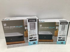 2 X INTEX INFLATABLE MATTRESS INCLUDING INTEX DURA-BEAM DELUXE COMFORT PLUSH ELEVATED AIR MATTRESS 152X203X46CM.