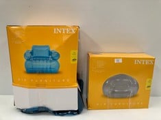 2 X INTEX INFLATABLE SEATS INCLUDING TRANSPARENT CHAIR MEASURING 1.37M X 1.27M X 74CM .