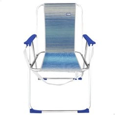 4 X AKTIVE FOLDING BEACH CHAIR, BLUE STRIPES, 44X45X76 CM, WITH ANTI-TIPPER, SHOULDER HANDLE, SUPPORTS 110 KG, HIGH SEAT, ALUMINIUM FRAME, TEXTILENE FABRIC, PLASTIC ARMRESTS (62670) P.V.P. £27.45 EAC