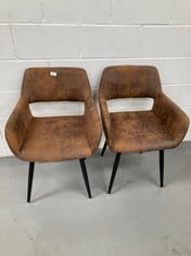 2 X BROWN DESIGN CHAIR WITH BLACK LEGS.