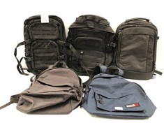 5 X BACKPACKS VARIOUS MODELS INCLUDING DARK BLUE BACKPACK-LOCATION 3A.