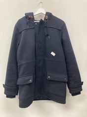 SCHOTT COAT NAVY BLUE WITH HOOD SIZE M - LOCATION 20A.