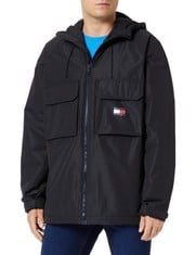 TOMMY JEANS MEN FLEECE LINED JACKET FOR TRANSITION WEATHER, BLACK (BLACK), XXL-LOCATION 4A.