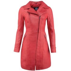 URBAN 5884 JANICE LADIES | WOMEN'S LEATHER JACKET | ELEGANT SOFT LAMBSKIN JACKET FOR WOMEN | LONG MODEL | RED | M-LOCATION 9B.