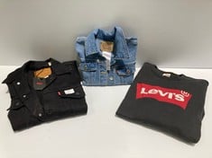 3 X LEVIS CLOTHING INCLUDING DENIM JACKET BLACK COLOUR SIZE S - LOCATION 37B.