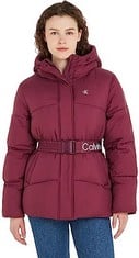 CALVIN KLEIN QUILTED HOODED COAT SIZE XXL MAROON - LOCATION 25C.