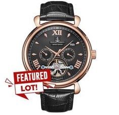 SAMUEL JOSEPH LIMITED EDITION PINK AND BLACK AUTOMATIC MEN'S DESIGNER WATCH - HAND ASSEMBLED - SKELETON CASE, 20 JEWELS AND A LUXURY GENUINE LEATHER STRAP - ROUND CASE - WATER RESISTANT SKU:SJ0009