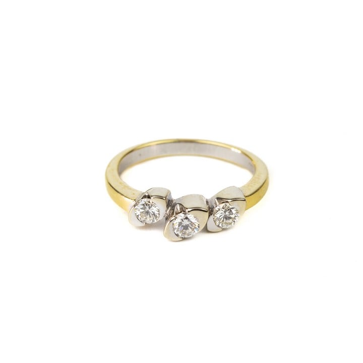 18K Yellow and White 0.35ct Diamond Three Stone Ring, Size K½, 4g. Colour I-J, Clarity VS1-VS2.  Auction Guide: £300-£400 (VAT Only Payable on Buyers Premium)