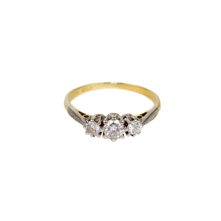 18K Yellow and White Diamond Trilogy with Shoulders Ring, Size N, 2.4g.  Auction Guide: £200-£300 (VAT Only Payable on Buyers Premium)