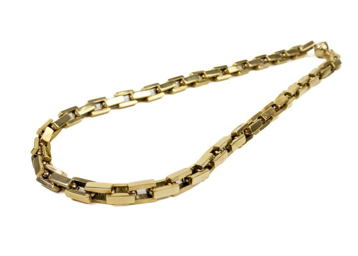 14K Yellow Fancy Link Chain, 69cm, 140.8g.  Auction Guide: £4,200-£5,200 (VAT Only Payable on Buyers Premium)