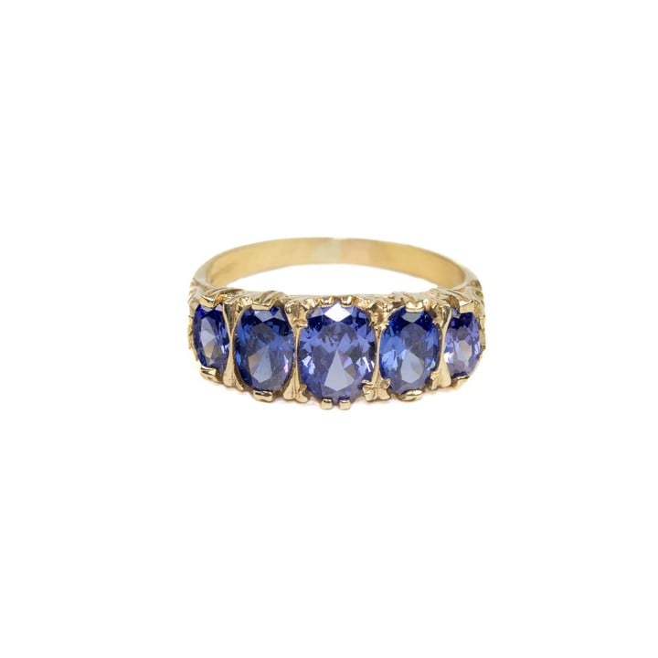 9ct Yellow Gold Tanzanite Five Stone Band Ring, Size N½, 3.3g.  Auction Guide: £150-£200