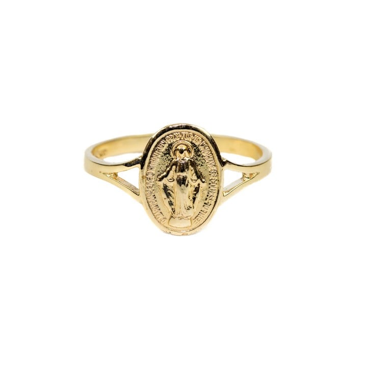 9ct Yellow Gold Virgin Mary Religious Ring, Size O½, 1.8g