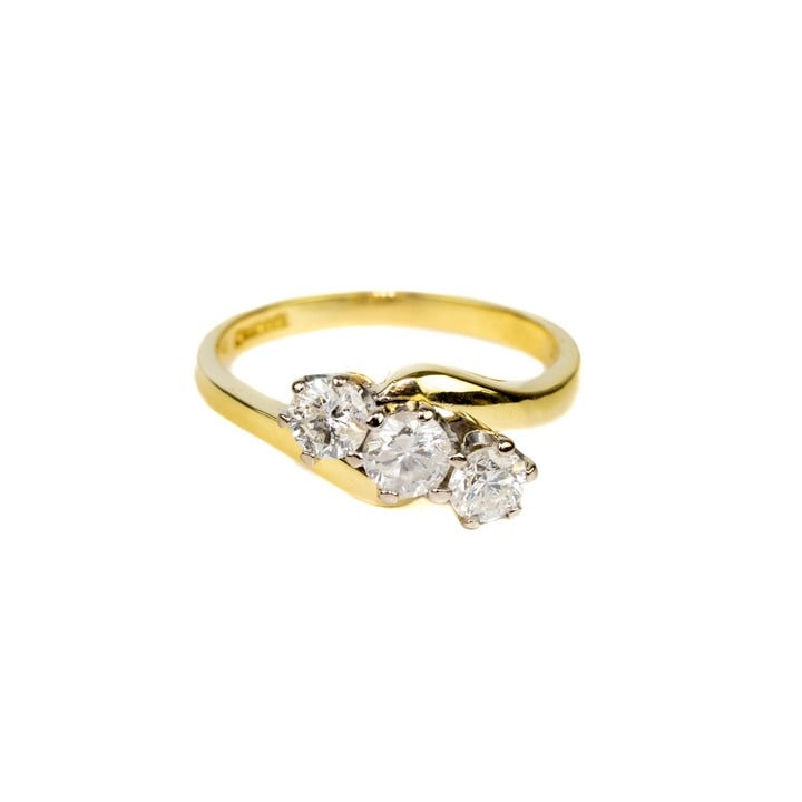 18ct Yellow and White Gold Diamond Three Stone Ring, Size P, 4.5g.  Auction Guide: £500-£700 (VAT Only Payable on Buyers Premium)