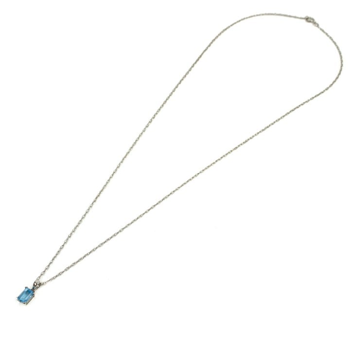 9K White Blue Faceted Rectangle-cut Pendant and Fine Chain, 45cm, 1g (VAT Only Payable on Buyers Premium)