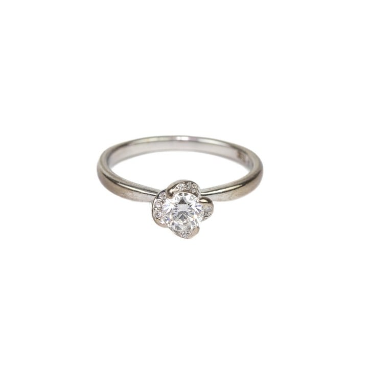 18ct White Gold 0.50ct Diamond Single Stone Surrounded by 0.10ct Diamond Ring, Size M, 2.8g. Colour F, Clarity Si1.  Auction Guide: £350-£450 (VAT Only Payable on Buyers Premium)