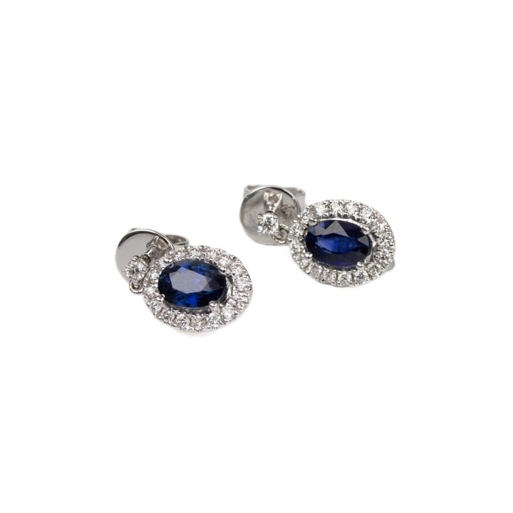 18ct White Gold 0.30ct Diamond and Blue Stone Drop Earrings, 1.2cm, 2.5g (VAT Only Payable on Buyers Premium)