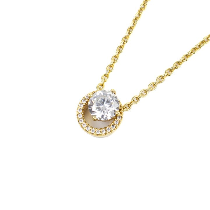 Pandora Yellow Gold Plated Metal Clear Stone Round Pendant and Fine Adjustable Chain, 45cm, 3.6g (VAT Only Payable on Buyers Premium)