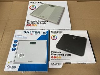 QTY OF ASSORTED SCALES TO INCLUDE SALTER ULTIMATE ACCURACY ELECTRONIC SCALES: LOCATION - BR16