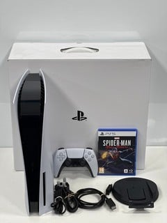 SONY PLAYSTATION 5 WITH MARVEL SPIDER-MAN MILES MORALES GAME 825 GB GAMES CONSOLE IN WHITE: MODEL NO CFI-1216A (WITH BOX AND ACCESSORIES, SOME SLIGHT COSMETIC MARKS ON CASING) [JPTM127201] THIS PRODU