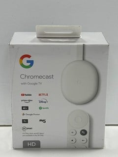 GOOGLE CHROMECAST HD WITH GOOGLE TV STREAMING DEVICE IN SNOW: MODEL NO GA03131-GB (WITH BOX & ALL ACCESSORIES) [JPTM127045] THIS PRODUCT IS FULLY FUNCTIONAL AND IS PART OF OUR PREMIUM TECH AND ELECTR